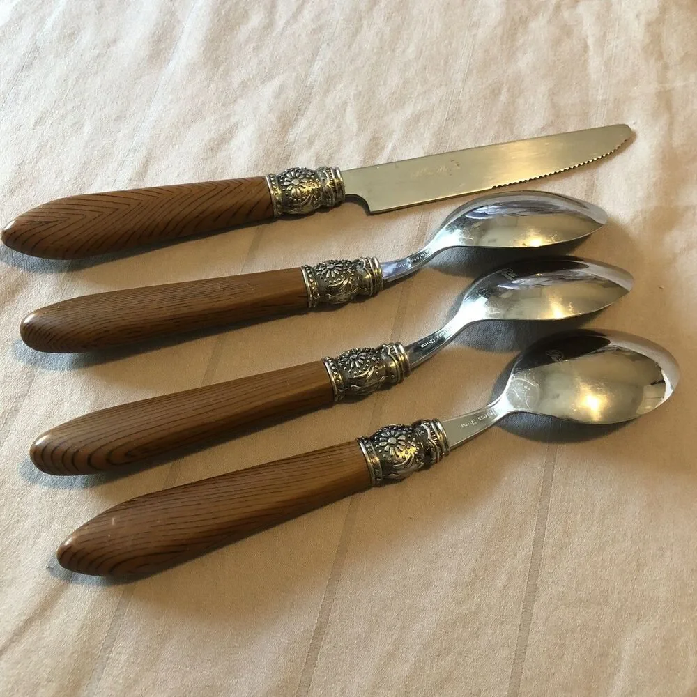Pioneer Woman Cowgirl Lace 4 Pc Flatware Spoons Knife Lot Brown Stainless